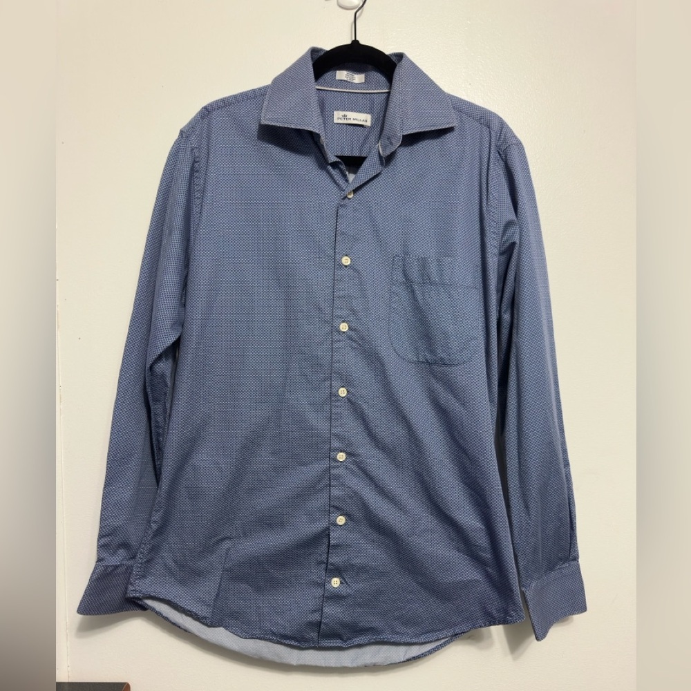 Peter Millar Shirt Men Medium Blue Geometric Long Sleeve Preppy Button Down